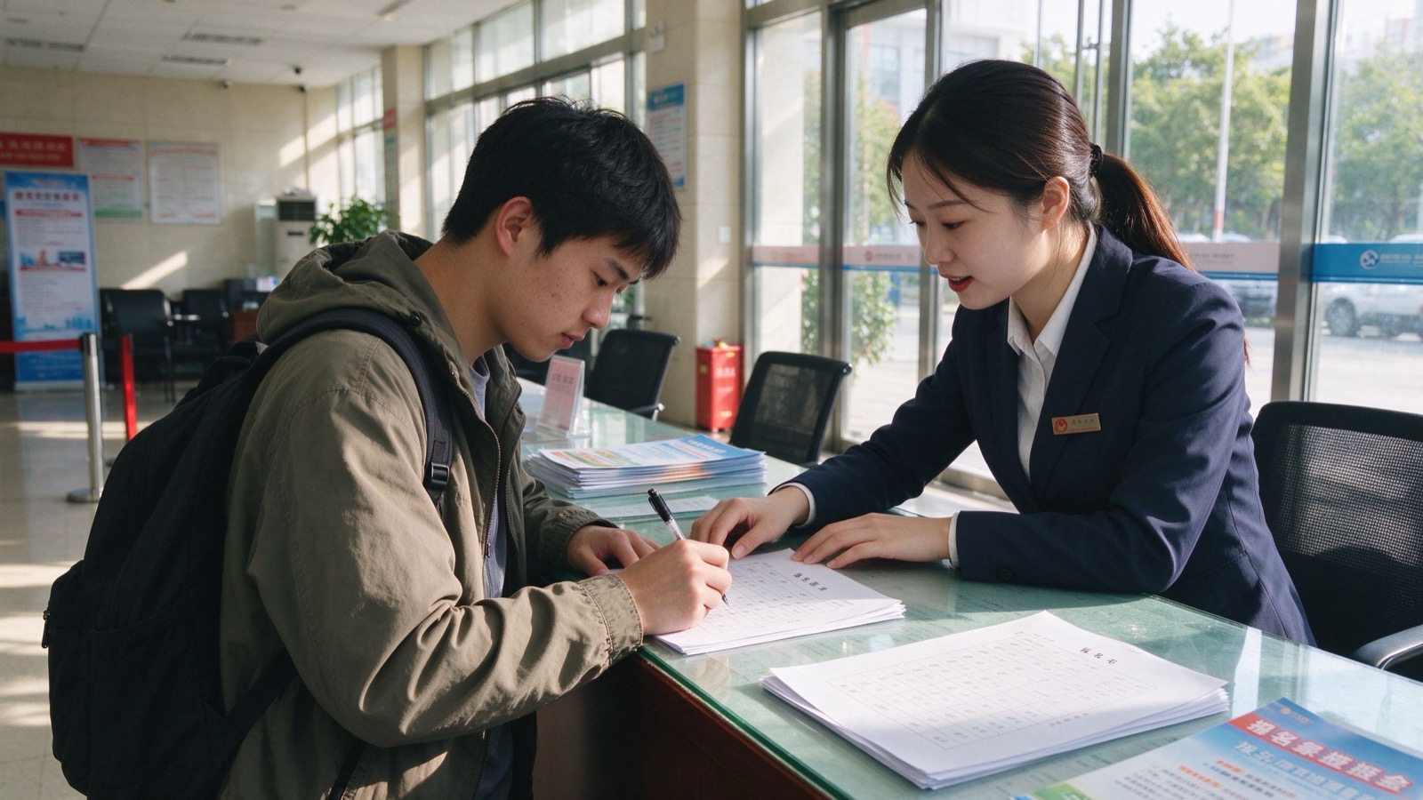 学员在咨询台填写报名登记表