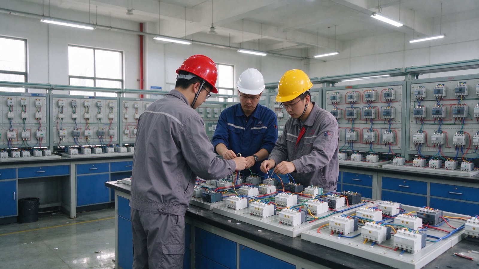电工实操实训台接线练习场景