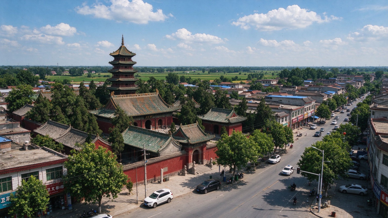卫辉古塔红墙建筑群实景